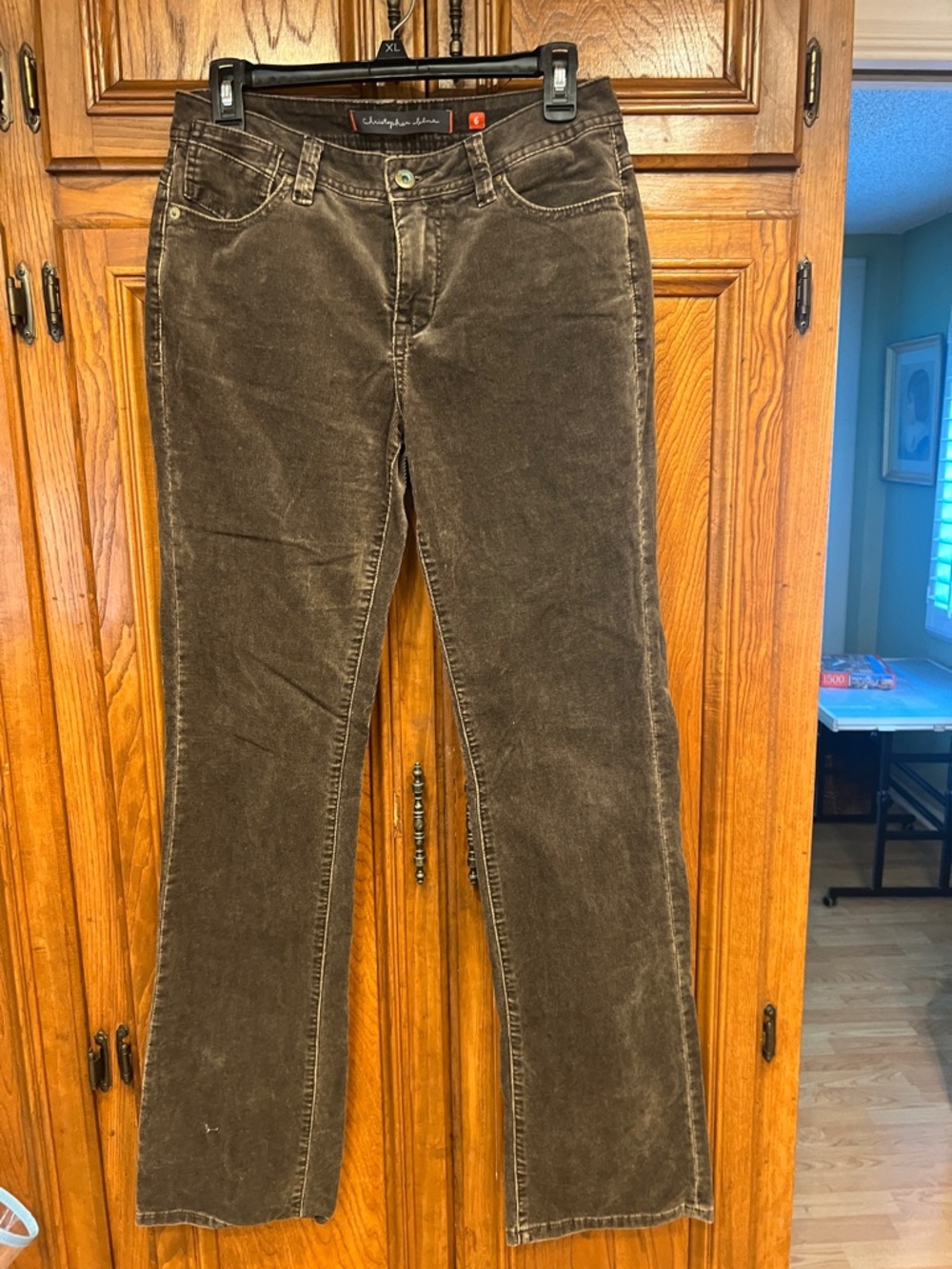 Christopher blue Dark Brown Corduroy semi flair-Leg Pants. Size 6